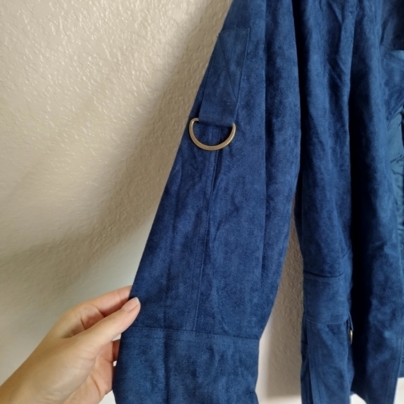 NWT ivy jane suede lapel pocket blue open jacket sz L - Picture 5 of 7